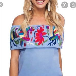 Buddy Love off the shoulder embroidered top.